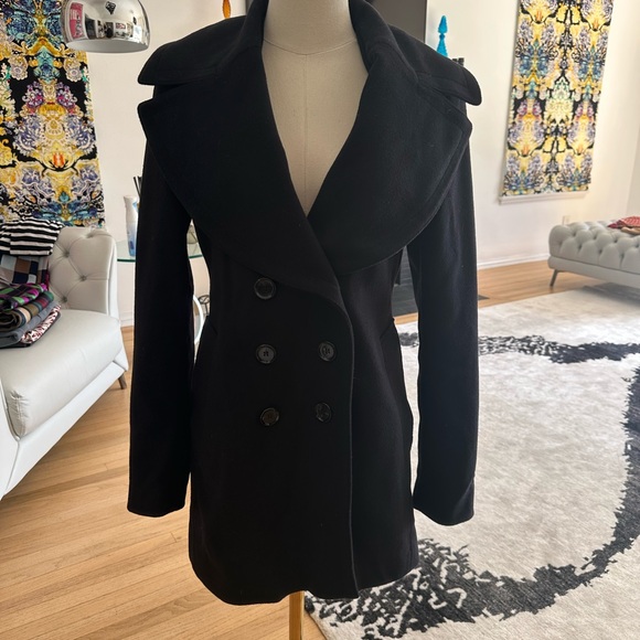 Burberry Black Double-Breasted Pea Coat - Picture 1 of 6